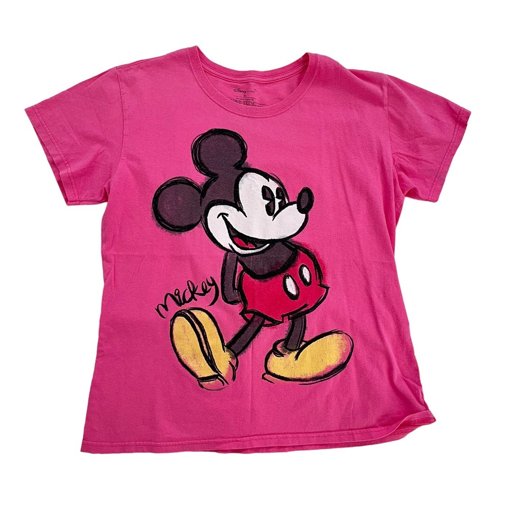 DISNEY PARK HOT PINK MICKEY MOUSE GRAPHIC SHORT SLEEVE TEE SHIRT WOMEN SIZE XL